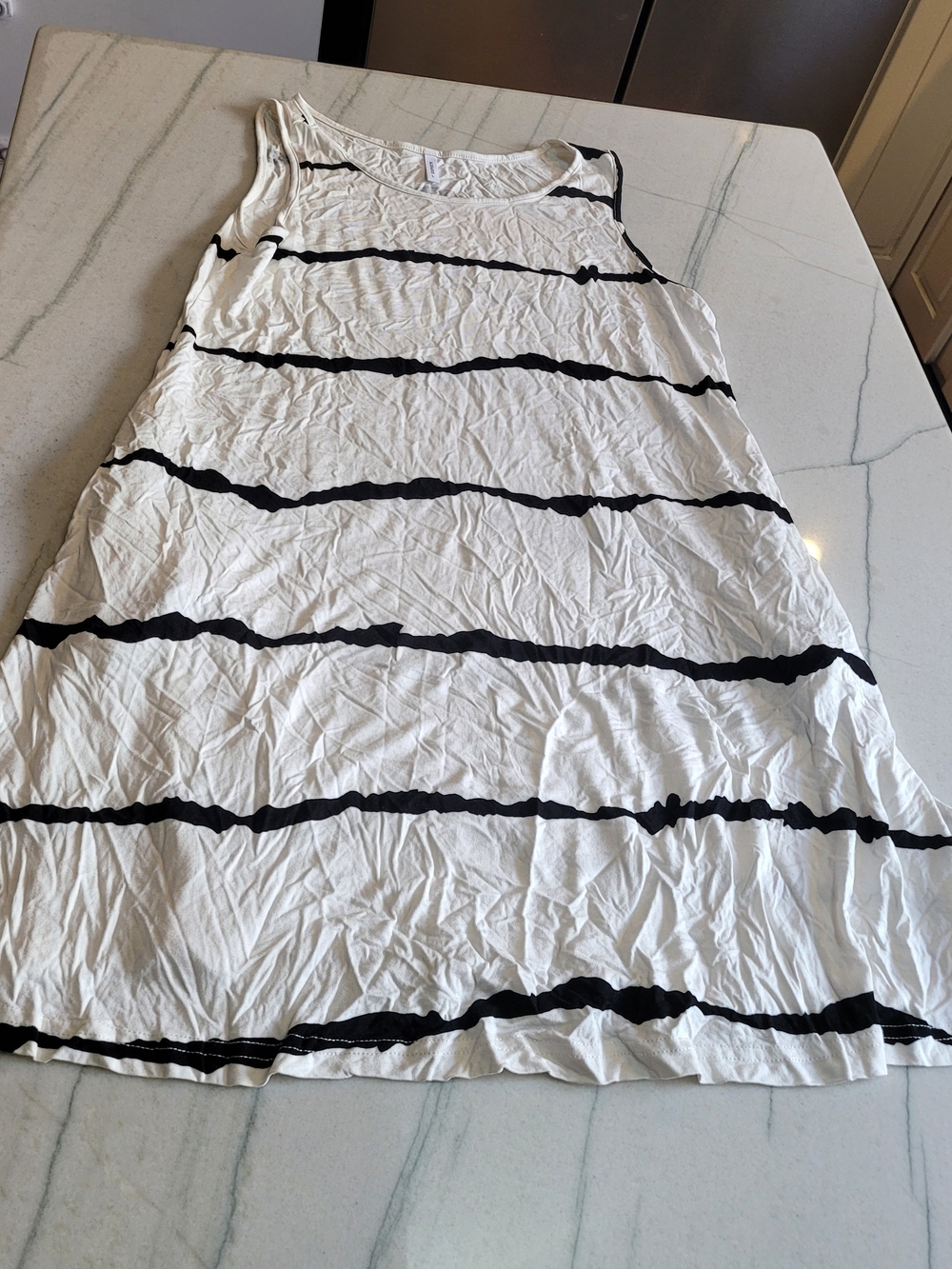 Striped Sleeveless White Mini Dress with Black Horizontal Accents